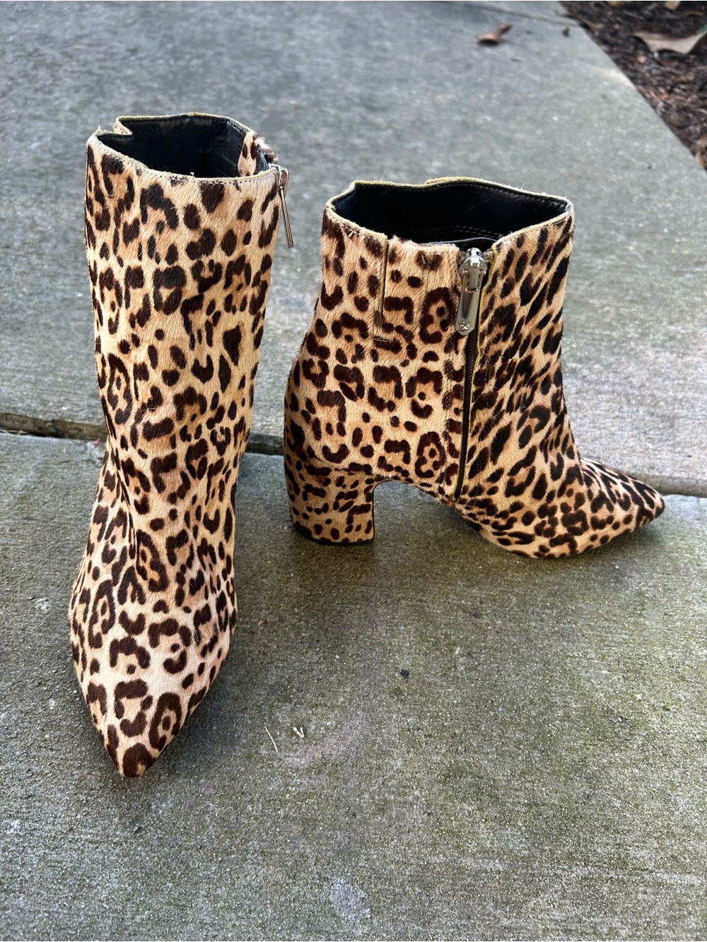 Sam Edelman Leopard Print Pointed Toe Ankle Boots - Picture 2 of 6